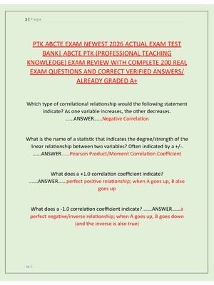 Preview image for PTK ABCTE EXAM NEWEST 2026 ACTUAL EXAM TEST  BANK| ABCTE PTK (PROFESSIONAL TEACHING  KNOWLEDGE) EXAM REVIEW WITH COMPLETE 200 REAL  EXAM QUESTIONS AND CORRECT VERIFIED ANSWERS/  ALREADY GRADED A+