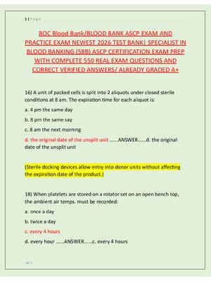 Preview image for BOC Blood Bank/BLOOD BANK ASCP EXAM AND  PRACTICE EXAM NEWEST 2026 TEST BANK| SPECIALIST IN  BLOOD BANKING (SBB) ASCP CERTIFICATION EXAM PREP  WITH COMPLETE 550 REAL EXAM QUESTIONS AND  CORRECT VERIFIED ANSWERS/ ALREADY GRADED A+