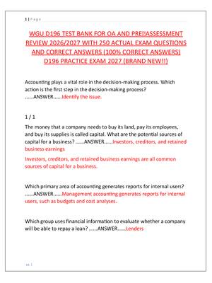 Preview image for WGU D196 TEST BANK FOR OA AND PRE ASSESSMENT  REVIEW 2026/2027 WITH 250 ACTUAL EXAM QUESTIONS  AND CORRECT ANSWERS (100% CORRECT ANSWERS)  D196 PRACTICE EXAM 2027 (BRAND NEW!!)