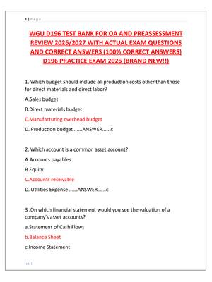 Preview image for WGU D196 TEST BANK FOR OA AND PREASSESSMENT  REVIEW 2026/2027 WITH ACTUAL EXAM QUESTIONS  AND CORRECT ANSWERS (100% CORRECT ANSWERS)  D196 PRACTICE EXAM 2026 (BRAND NEW!!)