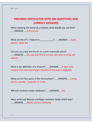 Preview image for FIREARMS INSTRUCTOR WITH 200 QUESTIONS AND  CORRECT ANSWERS