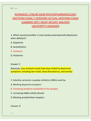 Preview image for NURS6630 ///NURS 6630 PSYCHOPHARMACOLOGY  MIDTERM EXAM 2 VERSIONS ACTUAL MIDTERM EXAM  SUMMER QRT| MOST RECENT WALDEN  UNIVERSITY|AGRADED