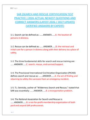 Preview image for SAR (SEARCH AND RESCUE CERTIFICATION TEST  PRACTICE.) 2026 ACTUAL NEWEST QUESTIONS AND  CORRECT ANSWERS (LATEST 2026 / 2027 UPDATE)  (VERIFIED ANSWERS BY EXPERT)