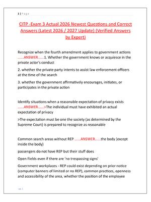 Preview image for CITP -Exam 3 Actual 2026 Newest Questions and Correct  Answers (Latest 2026 / 2027 Update) (Verified Answers  by Expert)