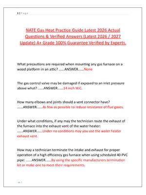 Preview image for NATE Gas Heat Practice Guide Latest 2026 Actual  Questions & Verified Answers (Latest 2026 / 2027  Update) A+ Grade 100% Guarantee Verified by Experts.