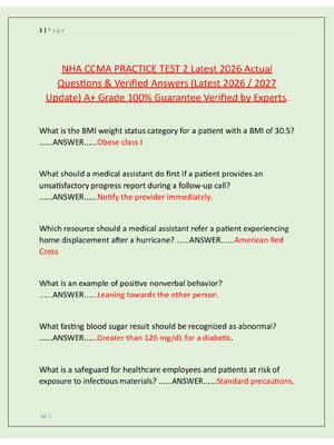 Preview image for NHA CCMA PRACTICE TEST 2 Latest 2026 Actual  Questions & Verified Answers (Latest 2026 / 2027  Update) A+ Grade 100% Guarantee Verified by Experts.
