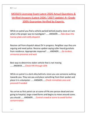 Preview image for MCOLES Licensing Exam Latest 2026 Actual Questions &  Verified Answers (Latest 2026 / 2027 Update) A+ Grade  100% Guarantee Verified by Experts.