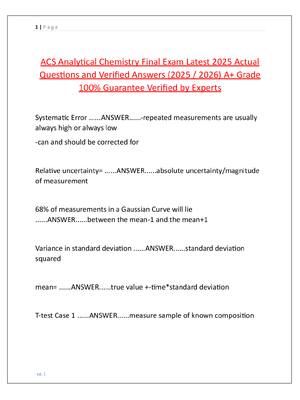 Preview image for ACS Analytical Chemistry Final Exam Latest 2025 Actual  Questions and Verified Answers (2025 / 2026) A+ Grade  100% Guarantee Verified by Experts