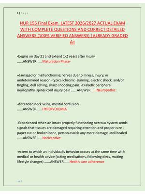 Preview image for NUR 155 Final Exam  LATEST 2026/2027 ACTUAL EXAM  WITH COMPLETE QUESTIONS AND CORRECT DETAILED  ANSWERS (100% VERIFIED ANSWERS) |ALREADY GRADED  A+