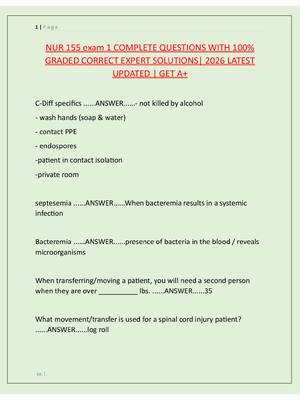 Preview image for NUR 155 exam 1 COMPLETE QUESTIONS WITH 100%  GRADED CORRECT EXPERT SOLUTIONS| 2026 LATEST  UPDATED | GET A+