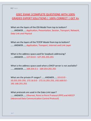 Preview image for GSEC EXAM |COMPLETE QUESTIONS WITH 100%  GRADED EXPERT SOLUTIONS | 100% CORRECT | GET A+