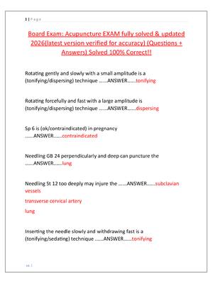 Preview image for Board Exam: Acupuncture EXAM fully solved & updated  2026(latest version verified for accuracy) (Questions +  Answers) Solved 100% Correct!!