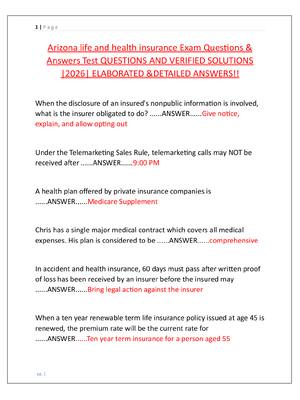 Preview image for Arizona life and health insurance Exam Questions &  Answers Test QUESTIONS AND VERIFIED SOLUTIONS  |2026| ELABORATED &DETAILED ANSWERS!!