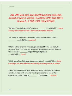 Preview image for JIBC EMR Quiz Bank 2026 EXAM Questions with 100%  Correct Answers | Verified || ACTUAL EXAM 2026 TEST!!  Graded A+ | 2025|2026 EXAM UPDATE