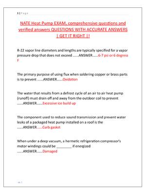 Preview image for NATE Heat Pump EXAM, comprehensive questions and  verified answers QUESTIONS WITH ACCURATE ANSWERS  | GET IT RIGHT |!