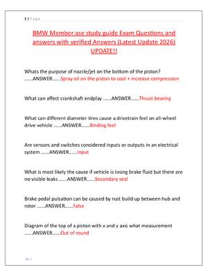 Preview image for BMW Member ase study guide Exam Questions and  answers with verified Answers (Latest Update 2026)  UPDATE!!