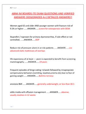 Preview image for ABIM IM BOARDS ITE EXAM QUESTIONS AND VERIFIED  ANSWERS 2026(GRADED A+) DETAILED ANSWERS!!