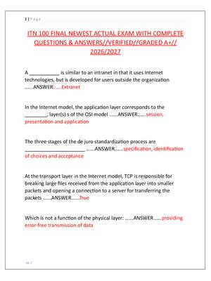 Preview of ITN 100 FINAL NEWEST ACTUAL EXAM WITH COMPLETE  QUESTIONS & ANSWERS//VERIFIED//GRADED A+//