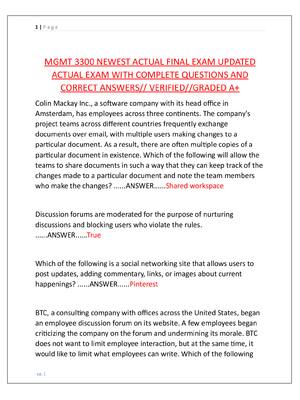 Preview image for MGMT 3300 NEWEST ACTUAL FINAL EXAM UPDATED  ACTUAL EXAM WITH COMPLETE QUESTIONS AND  CORRECT ANSWERS// VERIFIED//GRADED A+