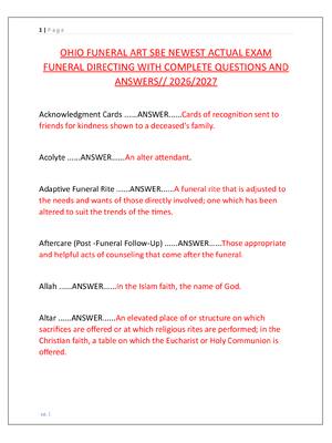 Preview of OHIO FUNERAL ART SBE NEWEST ACTUAL EXAM  FUNERAL DIRECTING WITH COMPLETE QUESTIONS AND  AN