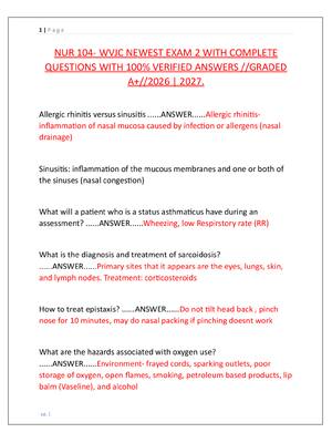 Preview of NUR 104- WVJC NEWEST EXAM 2 WITH COMPLETE  QUESTIONS WITH 100% VERIFIED ANSWERS //GRADED