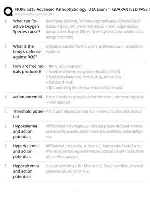 Preview of NURS 5315 Advanced Pathophysiology Study Guide / Score 100% / New Version / 2025 Update