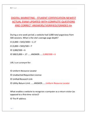Preview image for DIGITAL MARKETING - STUKENT CERTIFICATION NEWEST  ACTUAL EXAM UPDATED WITH COMPLETE QUESTIONS  AND CORRECT ANSWERS//VERIFIED//GRADED A+