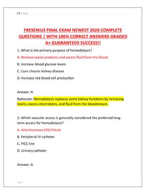 Preview of FRESENIUS FINAL EXAM NEWEST 2026 COMPLETE  QUESTIONS | WITH 100% CORRECT ANSWERS GRADED  A