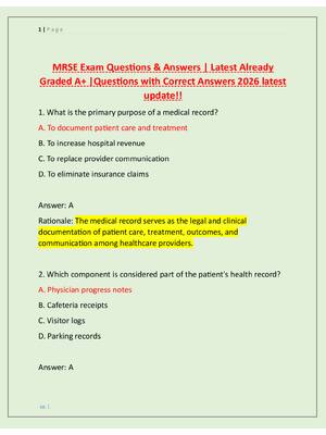 Preview image for MRSE Exam Questions & Answers | Latest Already  Graded A+ |Questions with Correct Answers 2026 latest  update!!