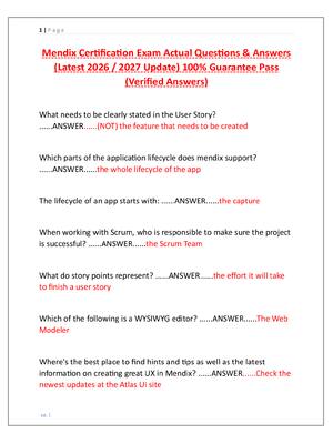 Preview of Mendix Certification Exam Actual Questions & Answers  (Latest 2026 / 2027 Update) 100% Gua