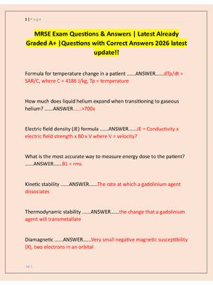 Preview image for MRSE Exam Questions & Answers | Latest Already  Graded A+ |Questions with Correct Answers 2026 latest  update!!