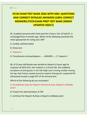Preview of PCCN EXAM TEST BANK 2026 WITH 500+ QUESTIONS  AND CORRECT DETAILED ANSWERS (100% CORRECT