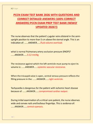 Preview of PCCN EXAM TEST BANK 2026 WITH QUESTIONS AND  CORRECT DETAILED ANSWERS (100% CORRECT  ANSWE