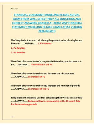 Preview image for FINANCIAL STATEMENT MODELING RETAKE ACTUAL  EXAM FROM WALL STREET PREP ALL QUESTIONS AND  CORRECT ANSWERS GRADED A+ 2026/ WSP FINANCIAL  STATEMENT MODELING RETAKE EXAM LATEST VERSION  2026 (NEW!!)
