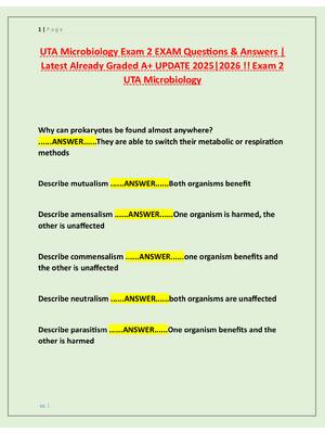 Preview image for UTA Microbiology Exam 2 EXAM Questions & Answers |  Latest Already Graded A+ UPDATE 2025|2026 !! Exam 2  UTA Microbiology