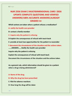 Preview image for NUR 2356 EXAM 2 MULTIDIMENSIONAL CARE I 2026  UPDATE COMPLETE QUESTIONS AND VERIFIED  ANSWERS/100% ACCURATE ANSWERS|ALREADY  GRADED A+