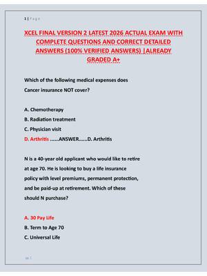 Preview of XCEL FINAL VERSION 2 LATEST 2026 ACTUAL EXAM WITH  COMPLETE QUESTIONS AND CORRECT DETAILED