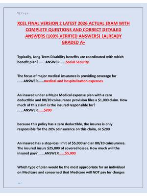 Preview of XCEL FINAL VERSION 2 LATEST 2026 ACTUAL EXAM WITH  COMPLETE QUESTIONS AND CORRECT DETAILED