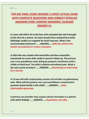 Preview of FNP 652 FINAL EXAM VERSION 3 LATEST ACTUAL EXAM  WITH COMPLETE QUESTIONS AND CORRECT DETAI