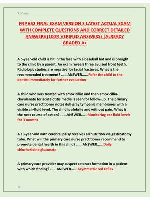 Preview of FNP 652 FINAL EXAM VERSION 3 LATEST ACTUAL EXAM  WITH COMPLETE QUESTIONS AND CORRECT DETAI