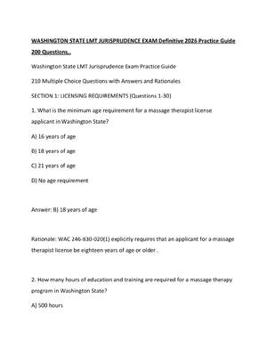 Preview of WASHINGTON STATE LMT JURISPRUDENCE EXAM Definitive 2026 Practice Guide 200 Questions