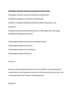Preview of Washington Physician Assistant Jurisprudence Practice Exam