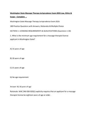 Preview image for Washington State Massage Therapy Jurisprudence Exam 2026 Law, Ethics & Scope – Complete  ..
