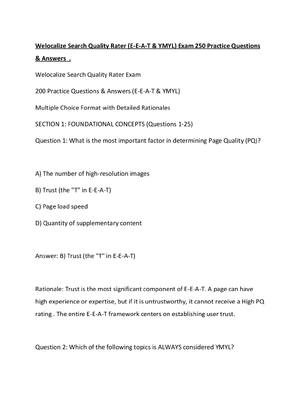 Preview of Welocalize Search Quality Rater (E-E-A-T & YMYL) Exam 250 Practice Questions & Answers  .