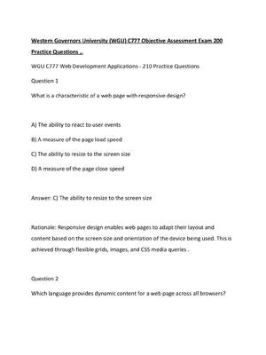 Preview of Western Governors University (WGU) C777 Objective Assessment Exam 200 Practice Questions ,