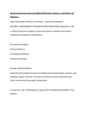 Preview of C458 Health, Wellness, and Fitness  OA Objective .Western Governors University (WGU)