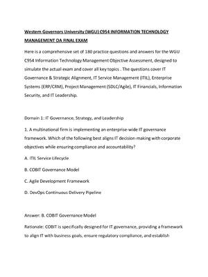 Preview of Western Governors University (WGU) C954 INFORMATION TECHNOLOGY MANAGEMENT OA FINAL EXAM