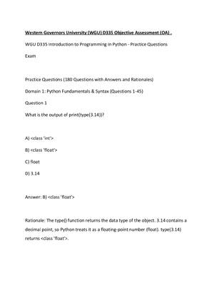 Preview of Western Governors University (WGU) D335 Objective Assessment (OA) .