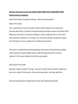 Preview of Western Governors University (WGU) D335 OBJECTIVE ASSESSMENT PREP Python String Formatting