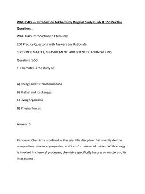 Preview of WGU D425 — Introduction to Chemistry Original Study Guide & 150 Practice Questions .